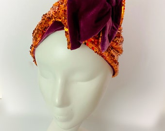NEW* Burnt Orange Sequin Headwrap Reversible Turban Headband  display picture 1