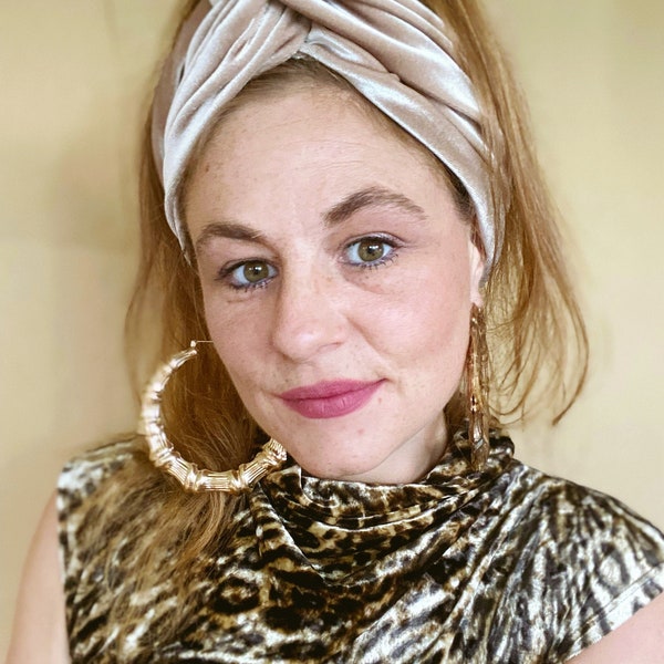 Luxury Taupe Velvet Knotted Turban Headband Twist Knot Headband Velvet Turban Velvet Headband Knotted Headband Twistband Beige