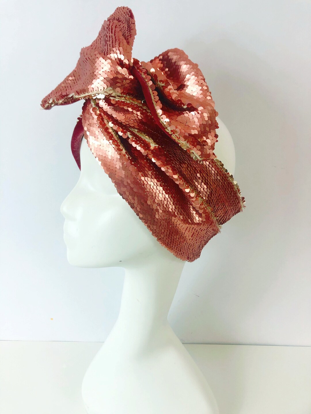 Antique Rose Pink Gold Sequin Headwrap Headband Turban. - Etsy