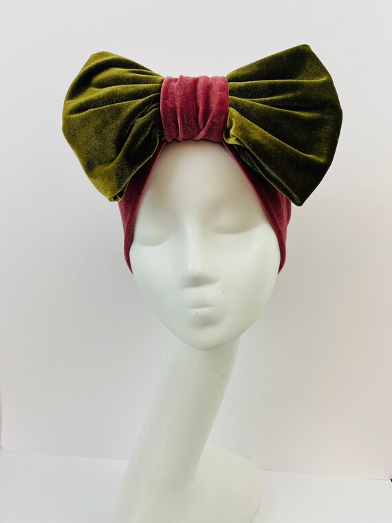 Statement Luxury Olive Green & Dusky Pink Velvet Bow  display picture 3