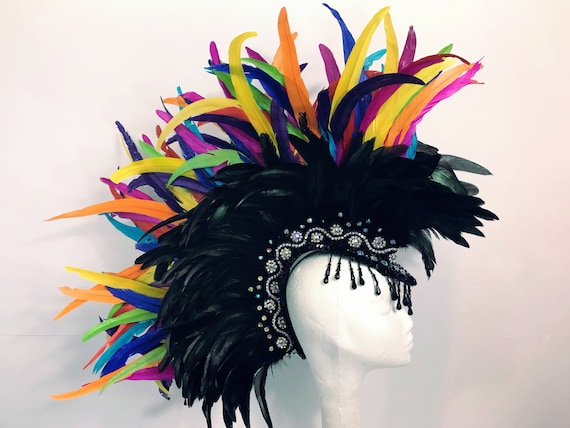 ONE FEATHER COQUE PADS BLACK Irridescent; Hat//Dress//Costume//Bridal//Headbands