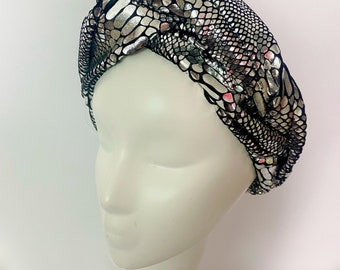 Silver Snakeskin Twist Knot Headband Turban Foil Knotted Twisted Headband Twistband Knotted Headband Reptile