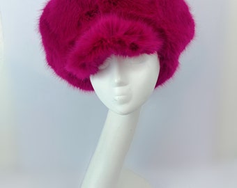 Magenta Pink Fluffy Baker Boy Cap. Oversized Peak Hat Luxury Faux Fur Mega Floof Festival Hat