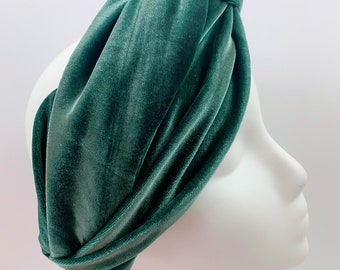 Luxury Sea Green Velvet Knotted Turban Headband Twist Knot  display picture 1