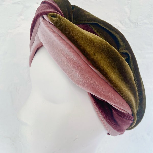 Luxury khaki green, windsor wine & ash rose velvet knotted turban headband, twist knot headband velvet turban velvet headband twistband