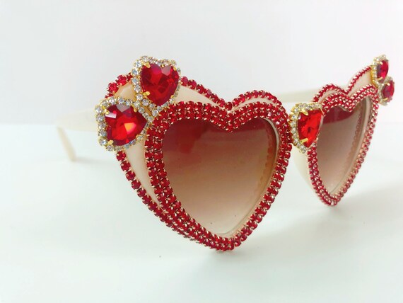 Occhiali Da Sole A Cuore Con Strass | Unisex, Arancione, Per Feste E Driving, Montatura Diamantata E Glamour
