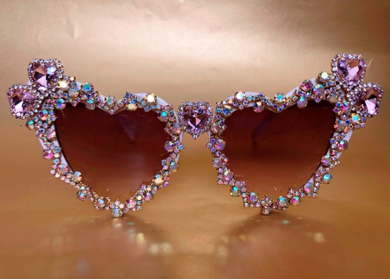 Festival Party Heart Shaped Sunglasses. Embellished Bling | Etsy