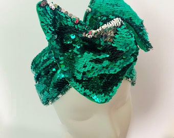 NEW*  Jade Green + Silver Reversible Sequin + Velvet Headwrap Turban Headband Twisted Headband Twistband Hair Accessory