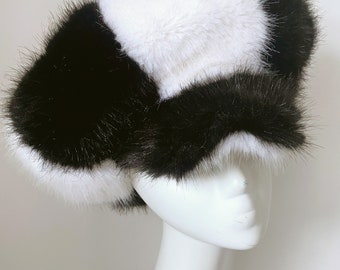 Humbug Black & White Fluffy Baker Boy Cap. Oversized Peak Hat Green Luxury Faux Fur Mega Floof Festival Hat
