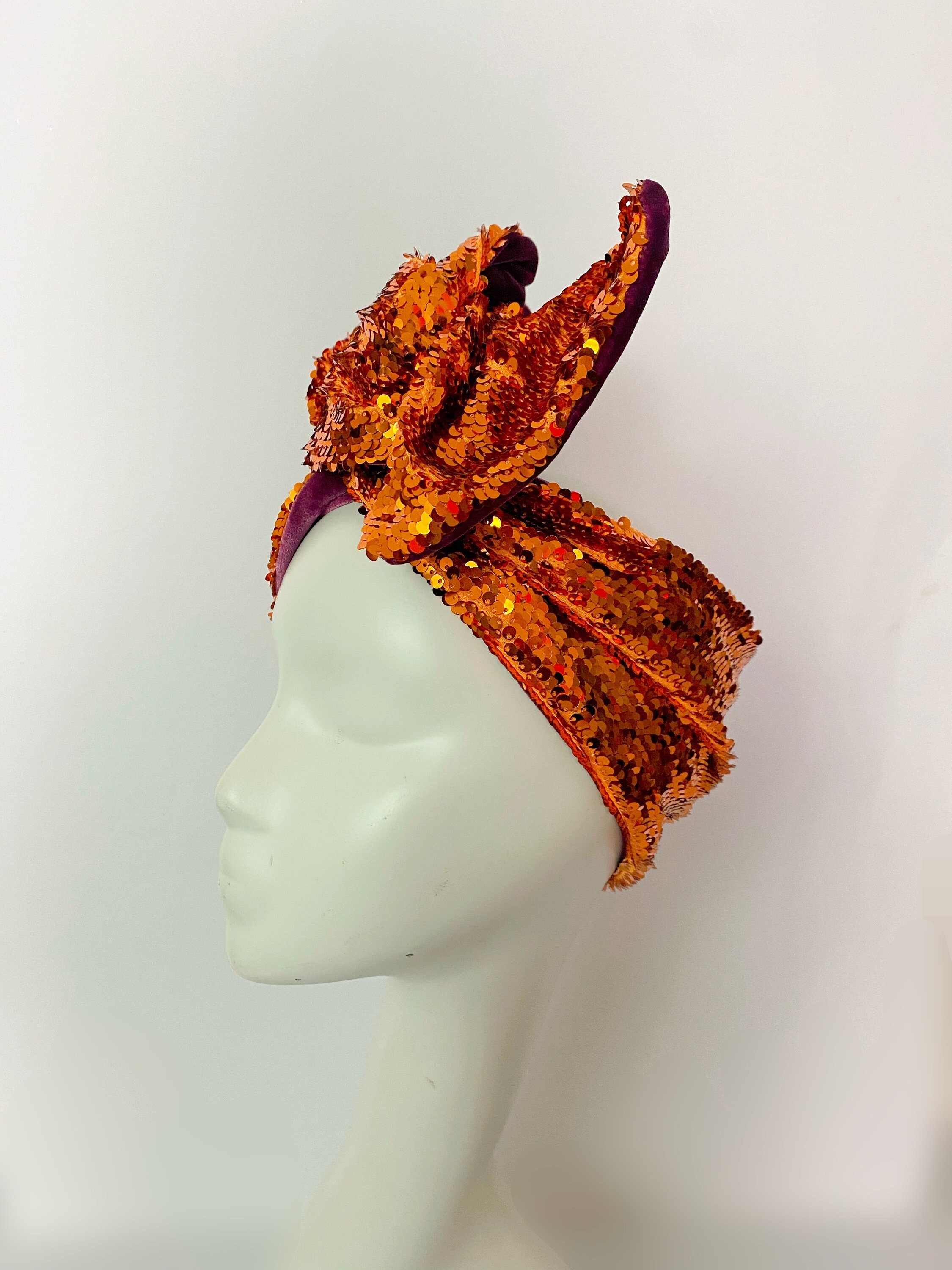 NEW* Burnt Orange Sequin Headwrap Reversible Turban Headband  display picture 2