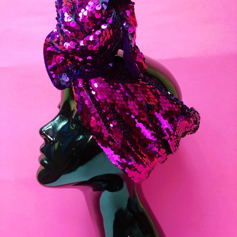 Purple & Gold Sequin Stripe Knot Headband