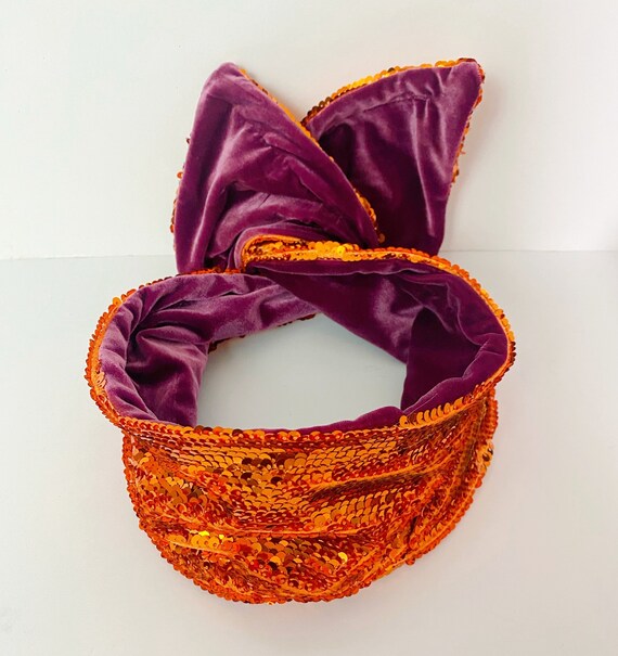 NEW* Burnt Orange Sequin Headwrap Reversible Turban Headband 