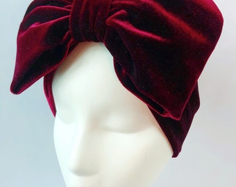 Superweicher Luxus Samt Reicher Wein Roter Bogen Stirnband Turban. Weihnachten, Silvester Festliches Geschenk, Haarschmuck.