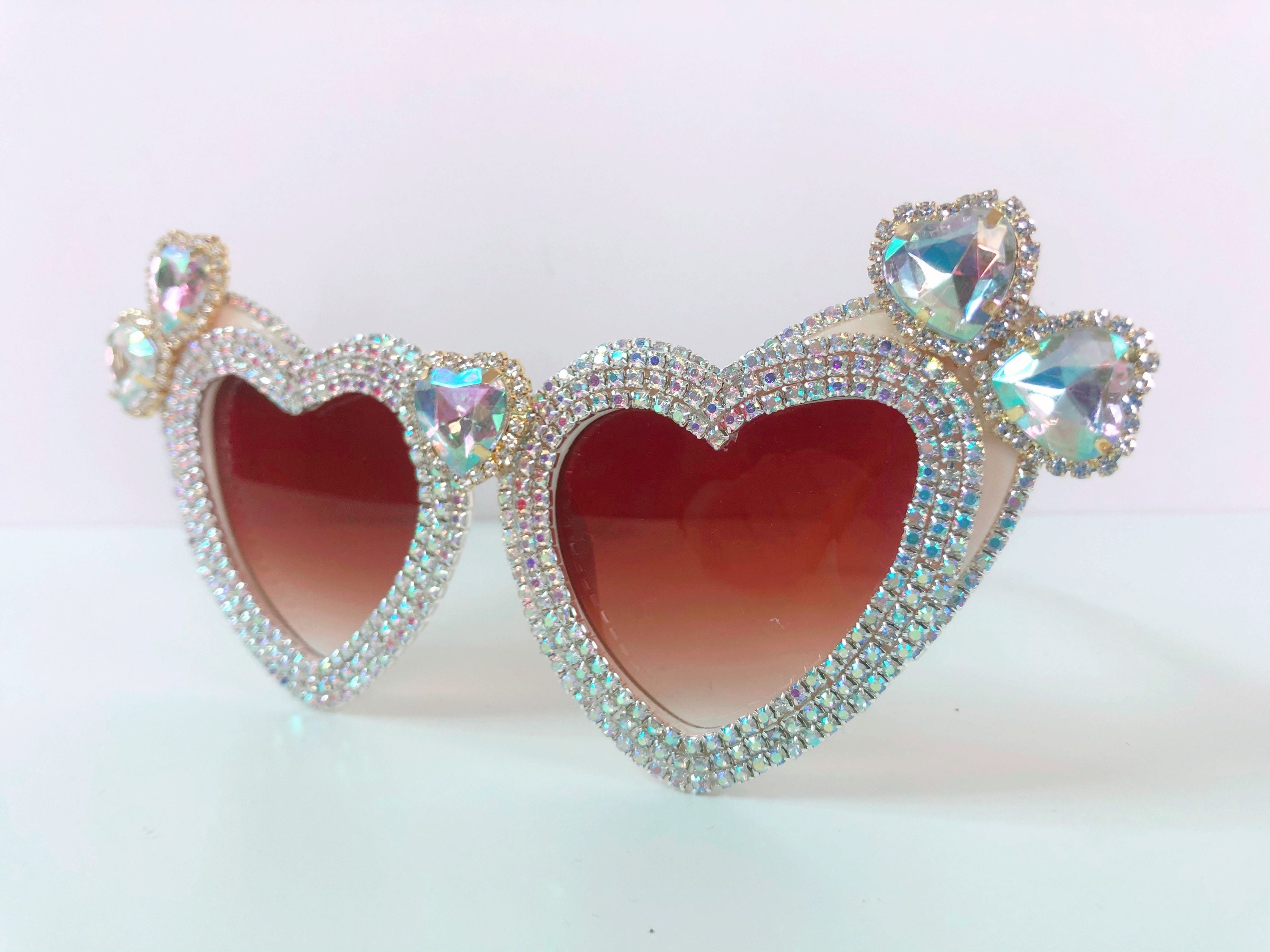 Disco Heart Sunglasses. AB Silver Diamante Rhinestone Bling  display picture 1