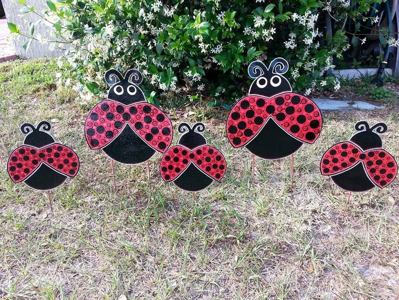 Set Of 5 Ladybug Yard Decoration Springtime Yard Art Lady Etsy