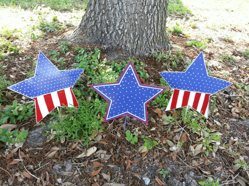 3 Patriotic Metal Star Decorations 4th Of July Decor Outdoor Etsy