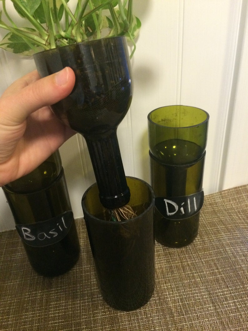Upcycled Wine Bottle Planter Selfwatering grow bottle Etsy