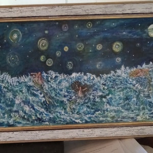 Beautiful Mermaids, mermaid painting, art, painting, lovely mermaids, mermaid decor, seascapes, ocean, primitive, folk art, impressionism