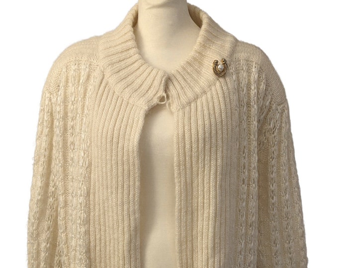 80s Vanilla Chunky Knit Cardigan Sweater Cream Pearl Oversized Cozy Maurada