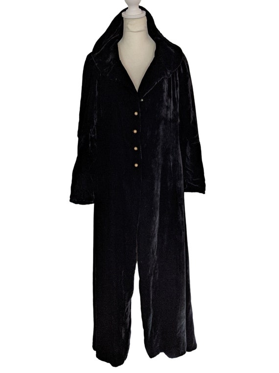 30s Velvet Opera Coat Black Velvet Pearl Button 1… - image 1