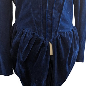 80s Victorian Corset Style Blouse Blue Velvet Gothic Puff Sleeve image 4