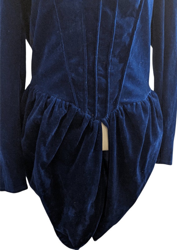 80s Victorian Corset Style Blouse Blue Velvet Got… - image 4