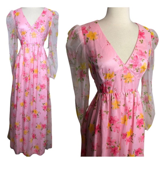 70s Floral Maxi Dress Vintage Garden Dress - image 1