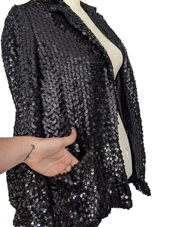 70s Sequin Killer Blazer Black Disco Blazer Club … - image 2