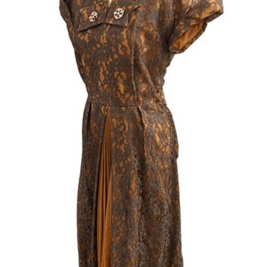 50s Mademoiselle Juliette Copper Brown Lace Rhinestone Cocktail Dress image 4