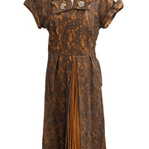 50s Mademoiselle Juliette Copper Brown Lace Rhinestone Cocktail Dress image 3