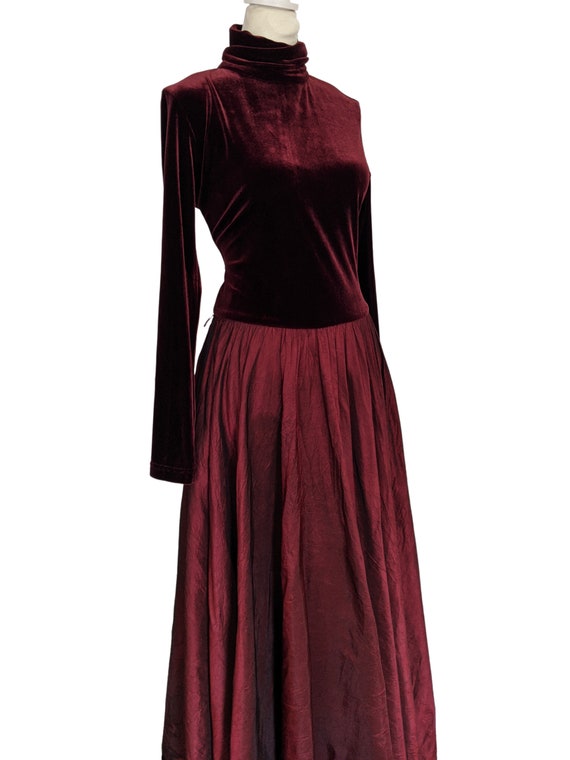 80s Crimson Velvet Gown Luxurious Turtleneck Irid… - image 2