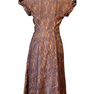 50s Mademoiselle Juliette Copper Brown Lace Rhinestone Cocktail Dress image 5