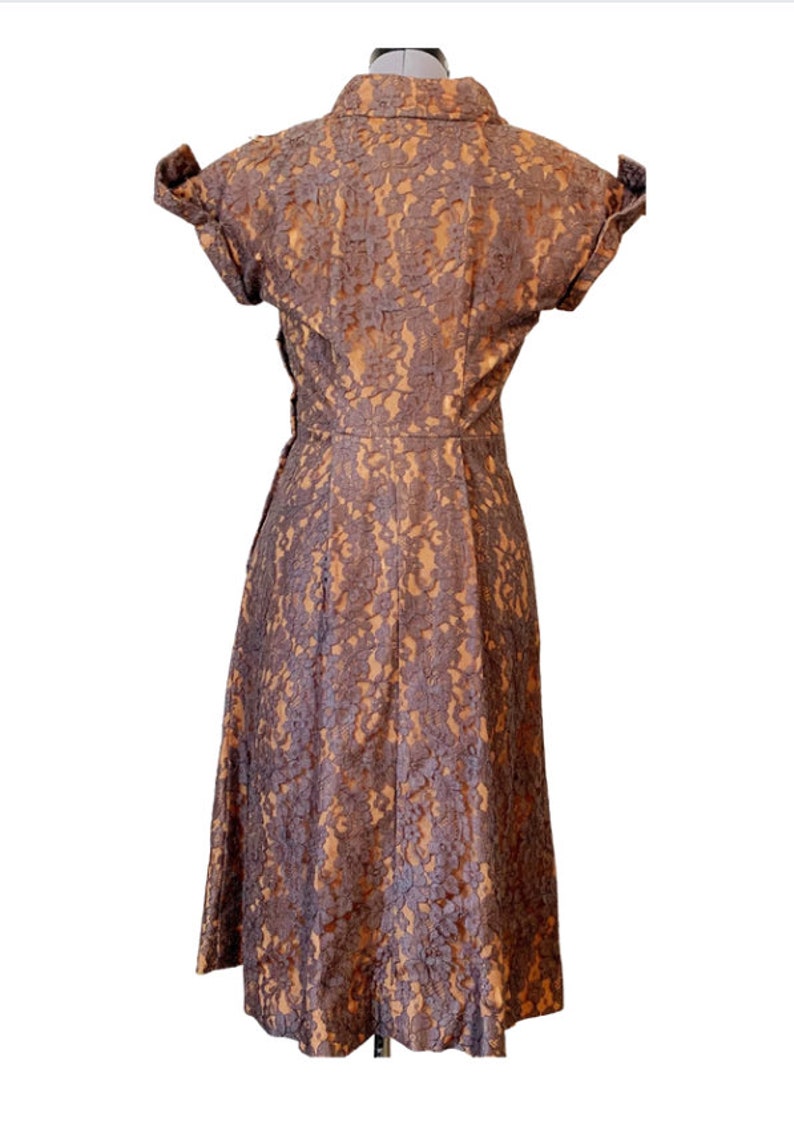 50s Mademoiselle Juliette Copper Brown Lace Rhinestone Cocktail Dress image 5