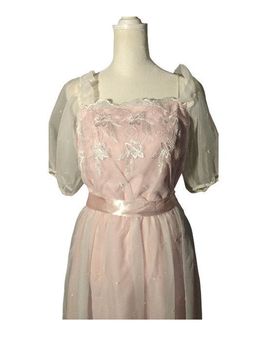 80s Lace Lolita Dress Pink Puff Sleeves Princess … - image 2