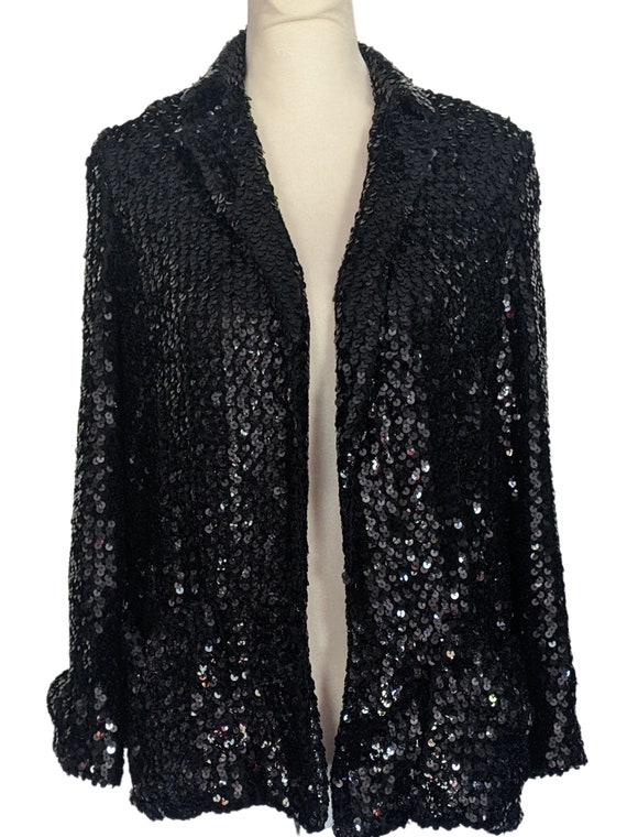 70s Sequin Killer Blazer Black Disco Blazer Club … - image 3