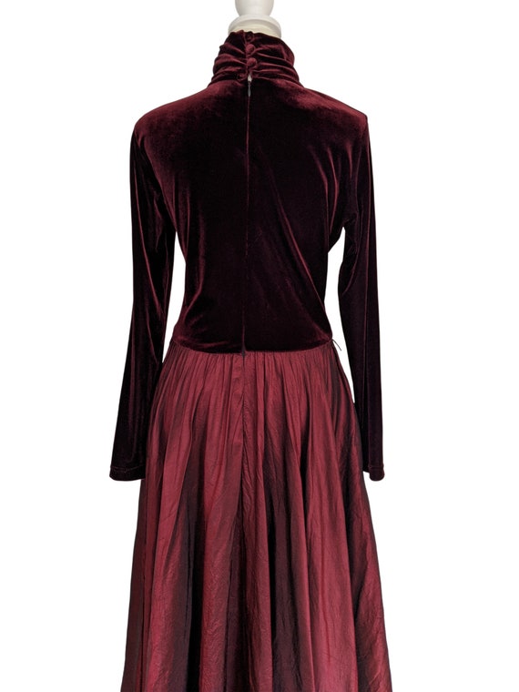 80s Crimson Velvet Gown Luxurious Turtleneck Irid… - image 3