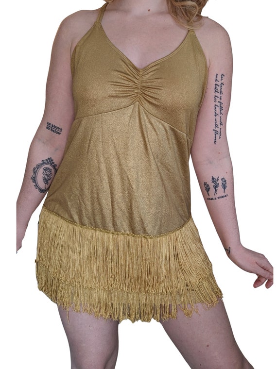 80s Gold Fringe Mini Dress Fearless Inspired - image 6