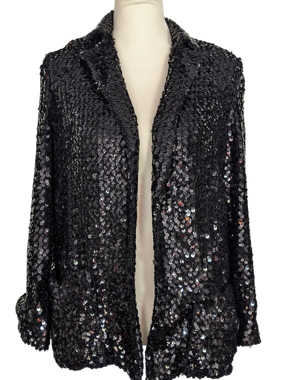 70s Sequin Killer Blazer Black Disco Blazer Club … - image 1