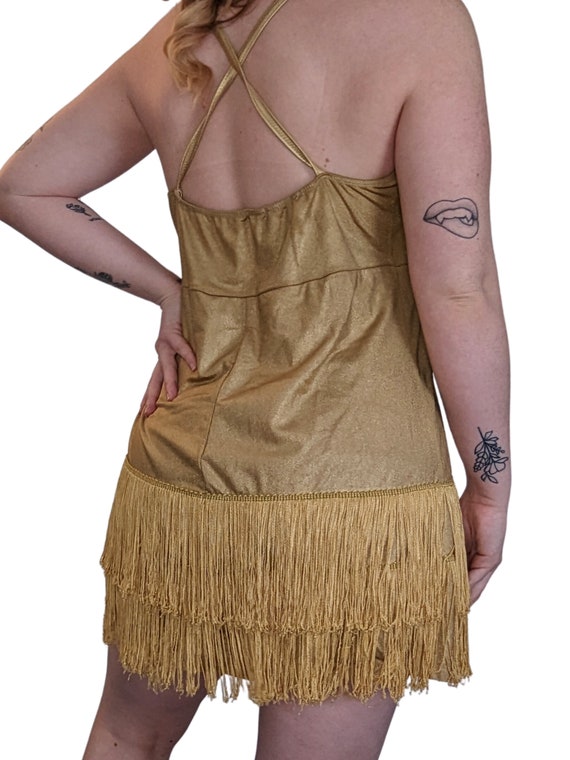 80s Gold Fringe Mini Dress Fearless Inspired - image 5