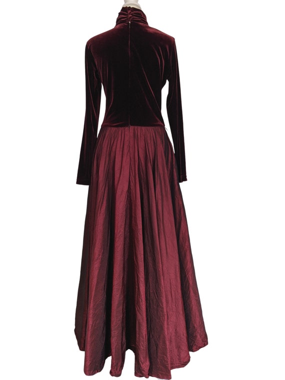 80s Crimson Velvet Gown Luxurious Turtleneck Irid… - image 5