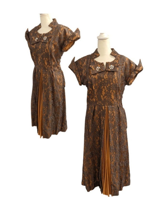 50s Mademoiselle Juliette Copper Brown Lace Rhine… - image 1