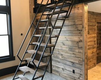 8ft Retractable Staircase Loft Ladder - Extra Wide - Steel & Wood - Fully Finished