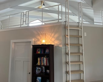 9ft Custom Color Loft Ladder - Retractable In/Out - Steel & Wood - Fully Finished - Custom Made