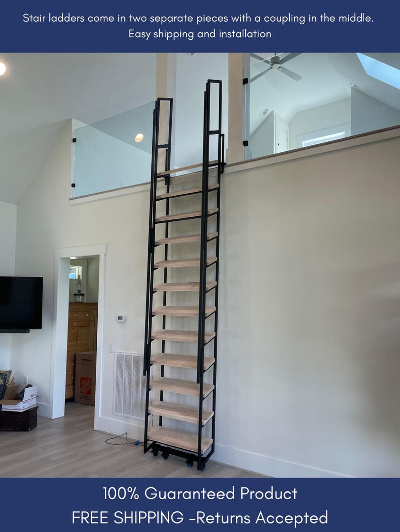 8ft Retractable Staircase Loft Ladder - Extra Wide - Steel & Wood ...