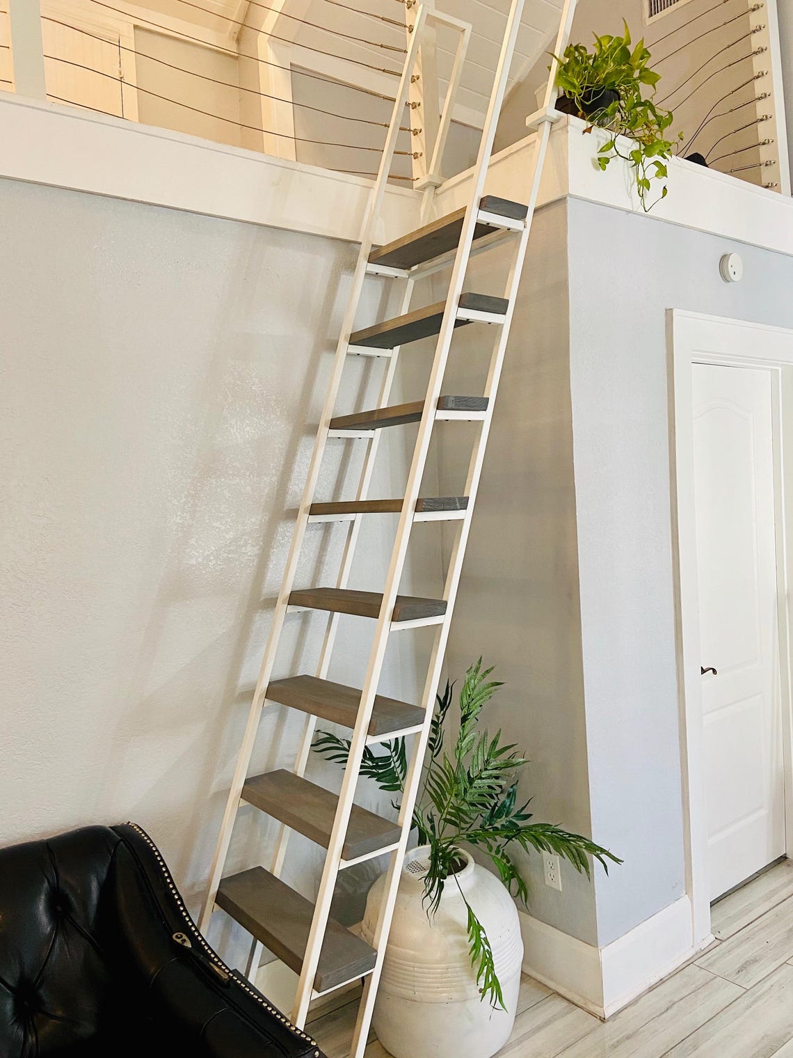 8ft Custom Color Ladder - Retractable - White - Steel & Wood - Fully ...