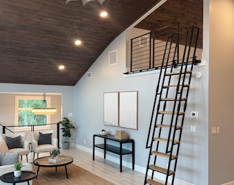 8ft Sliding Loft Ladder - Retractable In/Out - Handcrafted steel & wood - Fully Finished