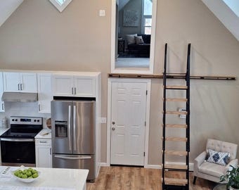 10ft Sliding Loft Ladder - Retractable In/Out - Steel & Wood - Fully Finished