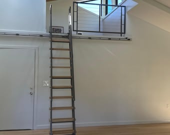 9ft Sliding Loft Ladder - Retractable In/Out - Steel & Wood - Fully Finished - Custom Made