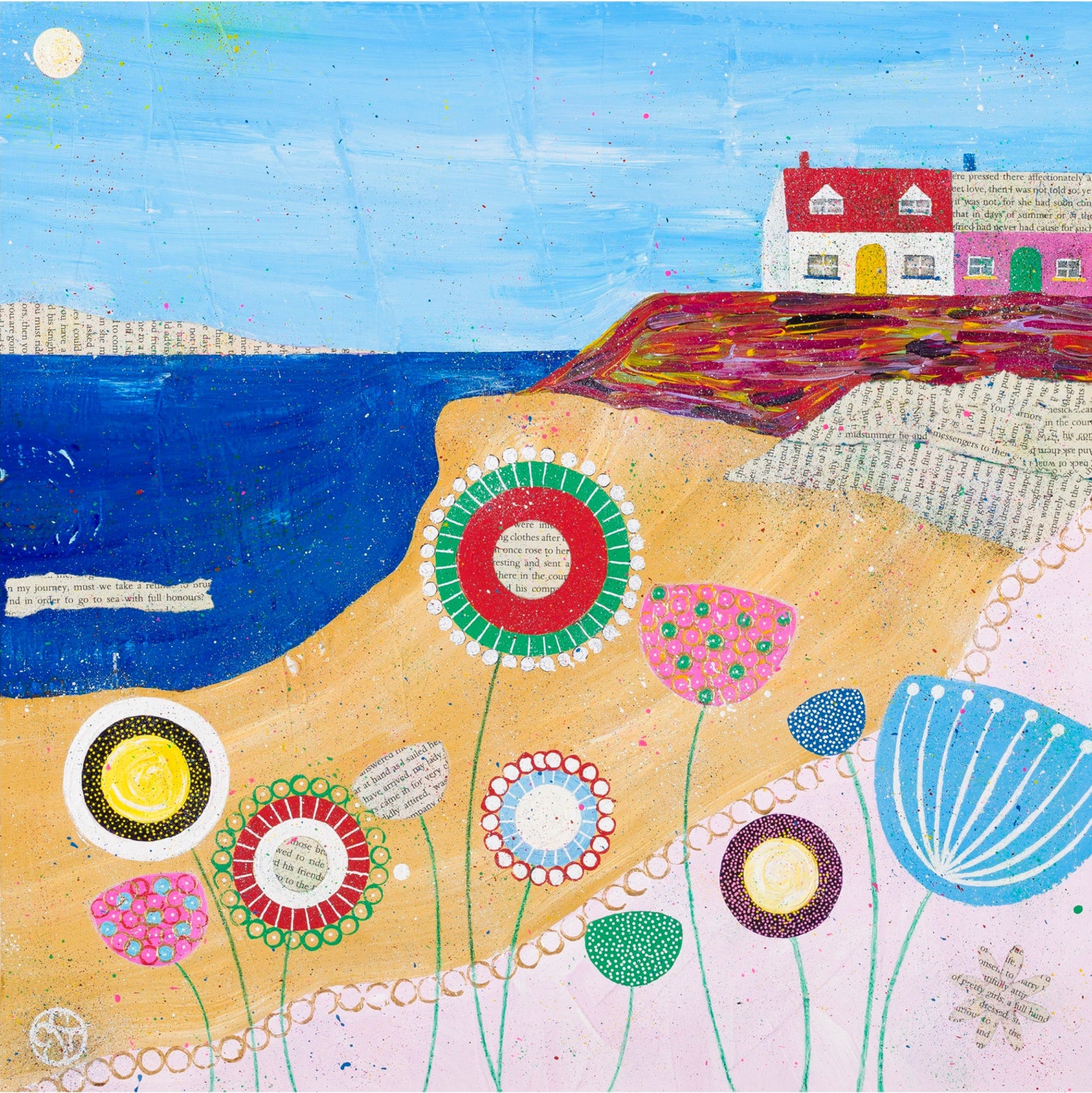 Beach Art, Beach Giclee Print, Beach Painting, Coastal Art, Floral Art