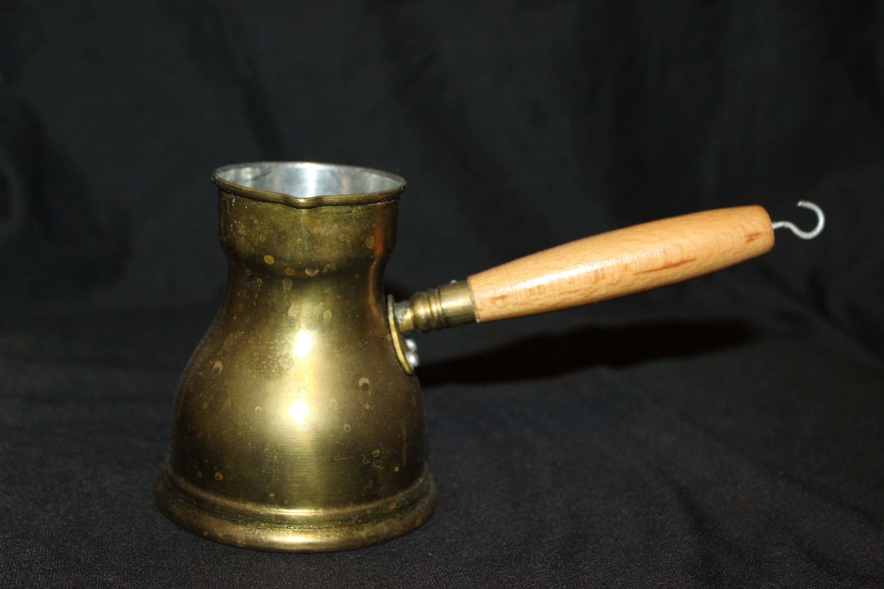 Antique Large Copper Cowboy Coffee Pot Wooden Bail Handle Original